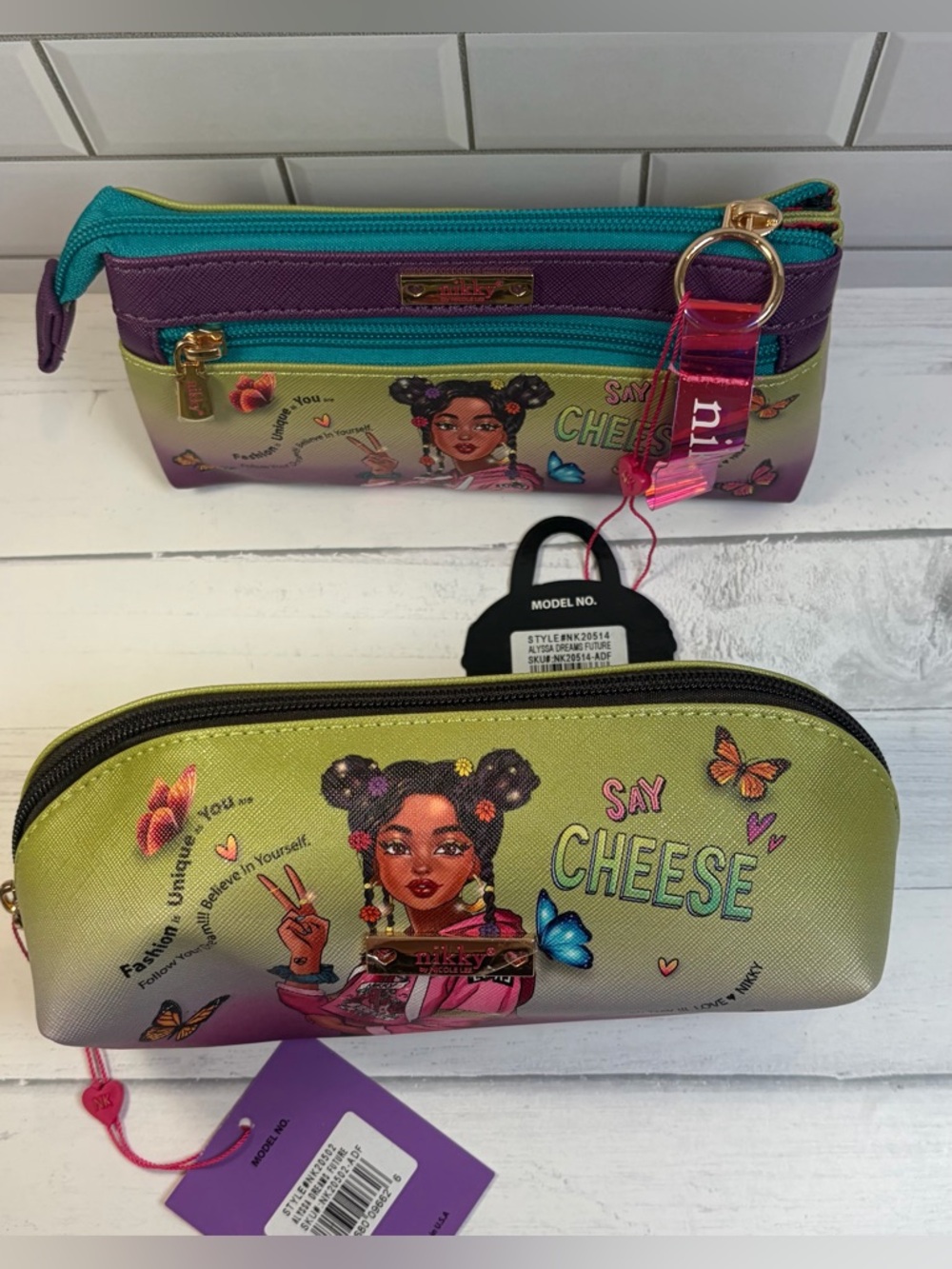 Nikky 'Say Cheese' Printed Cosmetic Pouches :Penal pouch Multi -Compartment Set
